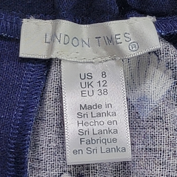 London Times Navy/White Tropical Ombré Shell Print Linen Blend Mini Dress Sz 8 - Picture 8 of 10